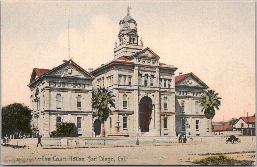 San Diego, California Hand-Colored Postcard COURT HOUSE Street View / Rieder