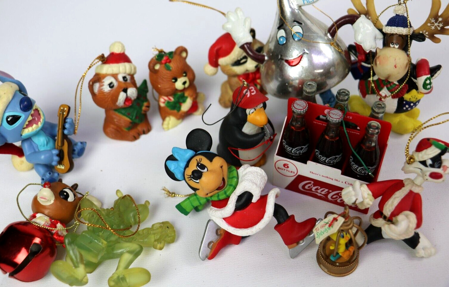 Vintage lot of Christmas Ornaments, Disney, Lilo & Stitch, Tweety Bird, Coke