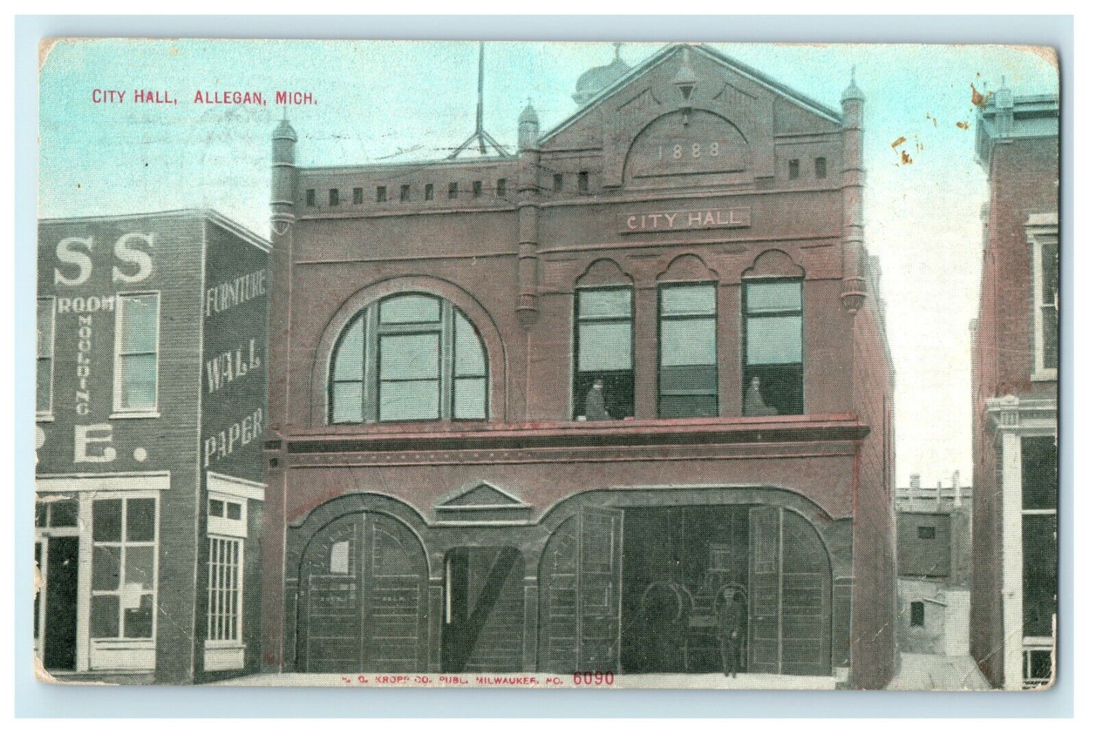 1909 Entrance to City Hall, Allegan Michigan MI Antique Posted Postcard