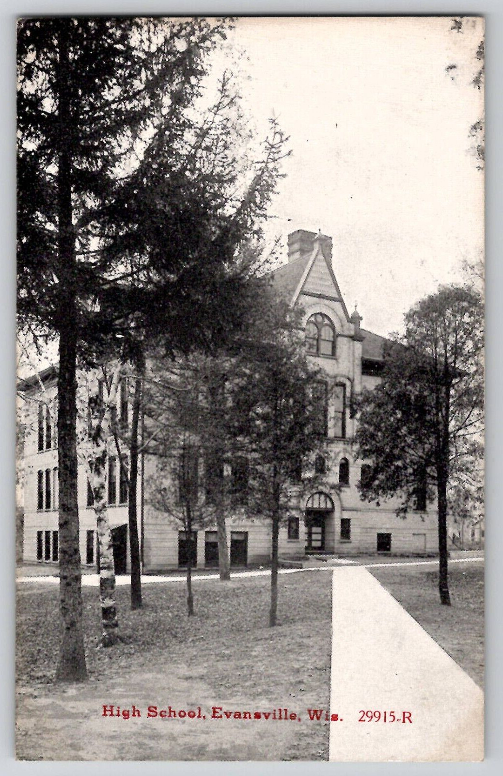 Evansville, Wisconsin, High School Building WI Antique Postcard 1914