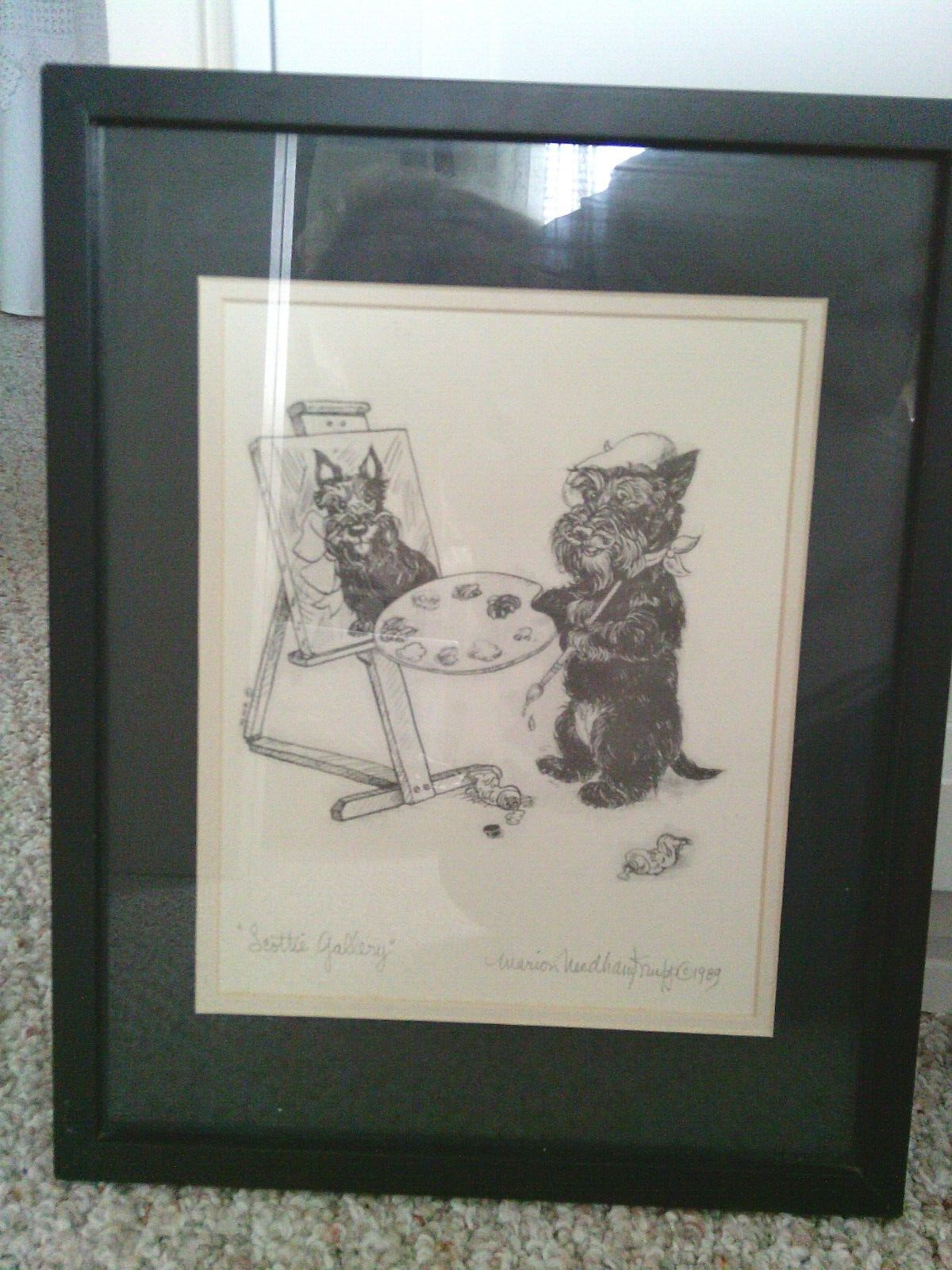 Krupp ARTIST Dog Scottie SCOTTY dog  print. Matted and framed