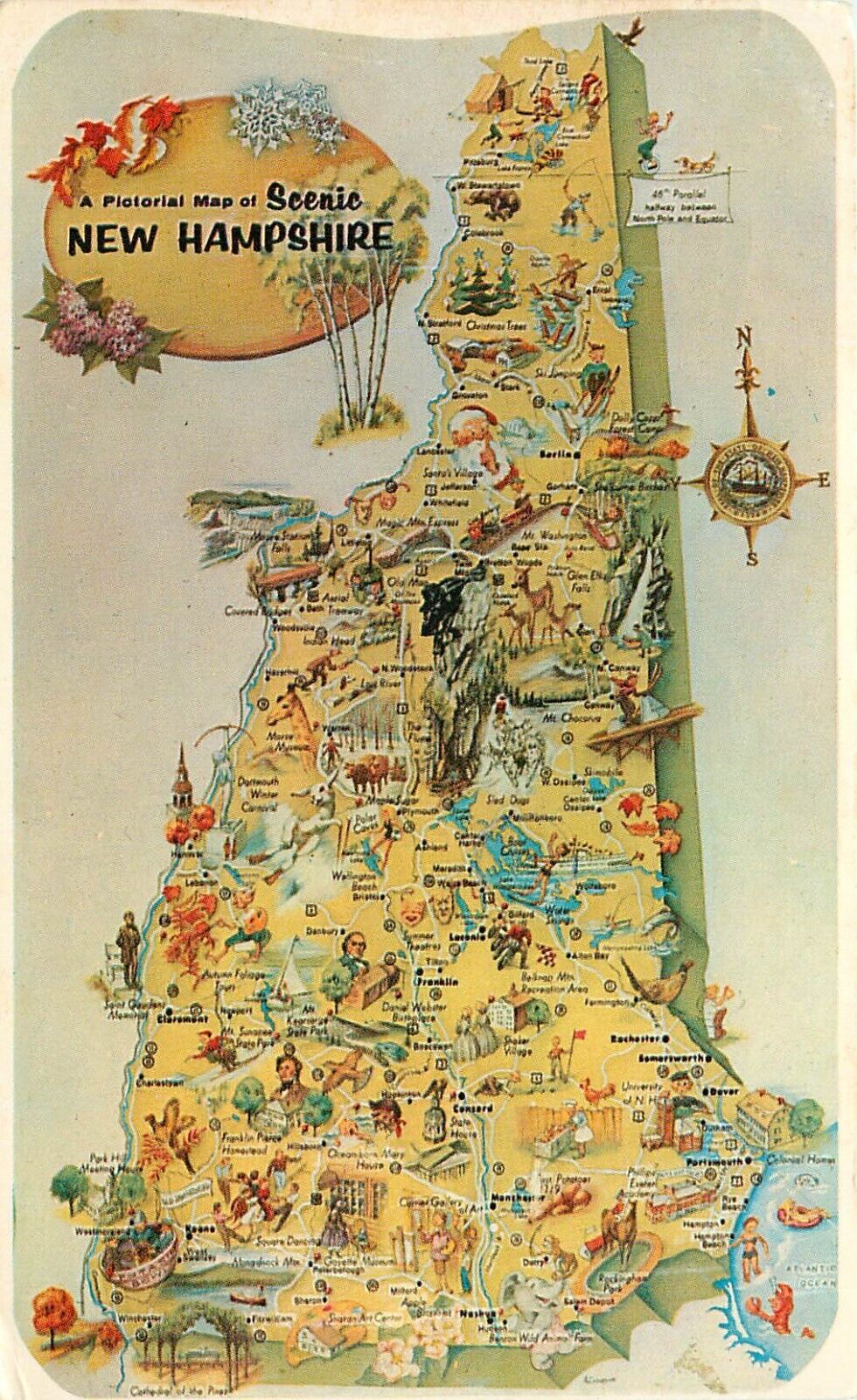 Pictorial Map of New Hampshire NH Postcard