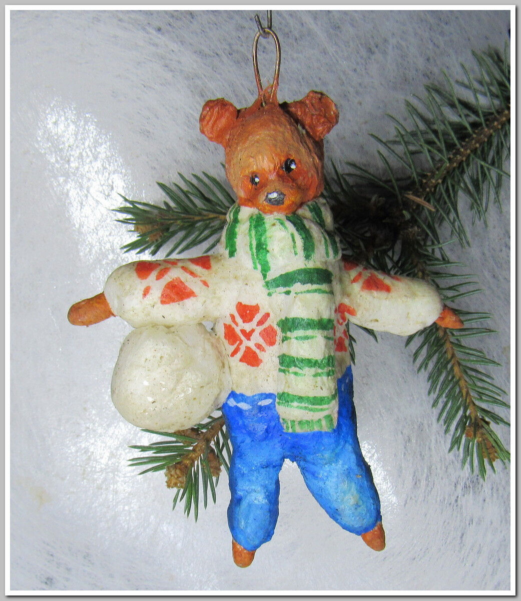 🎄🐻Bear-Vintage antique Christmas spun cotton ornament figure #293241