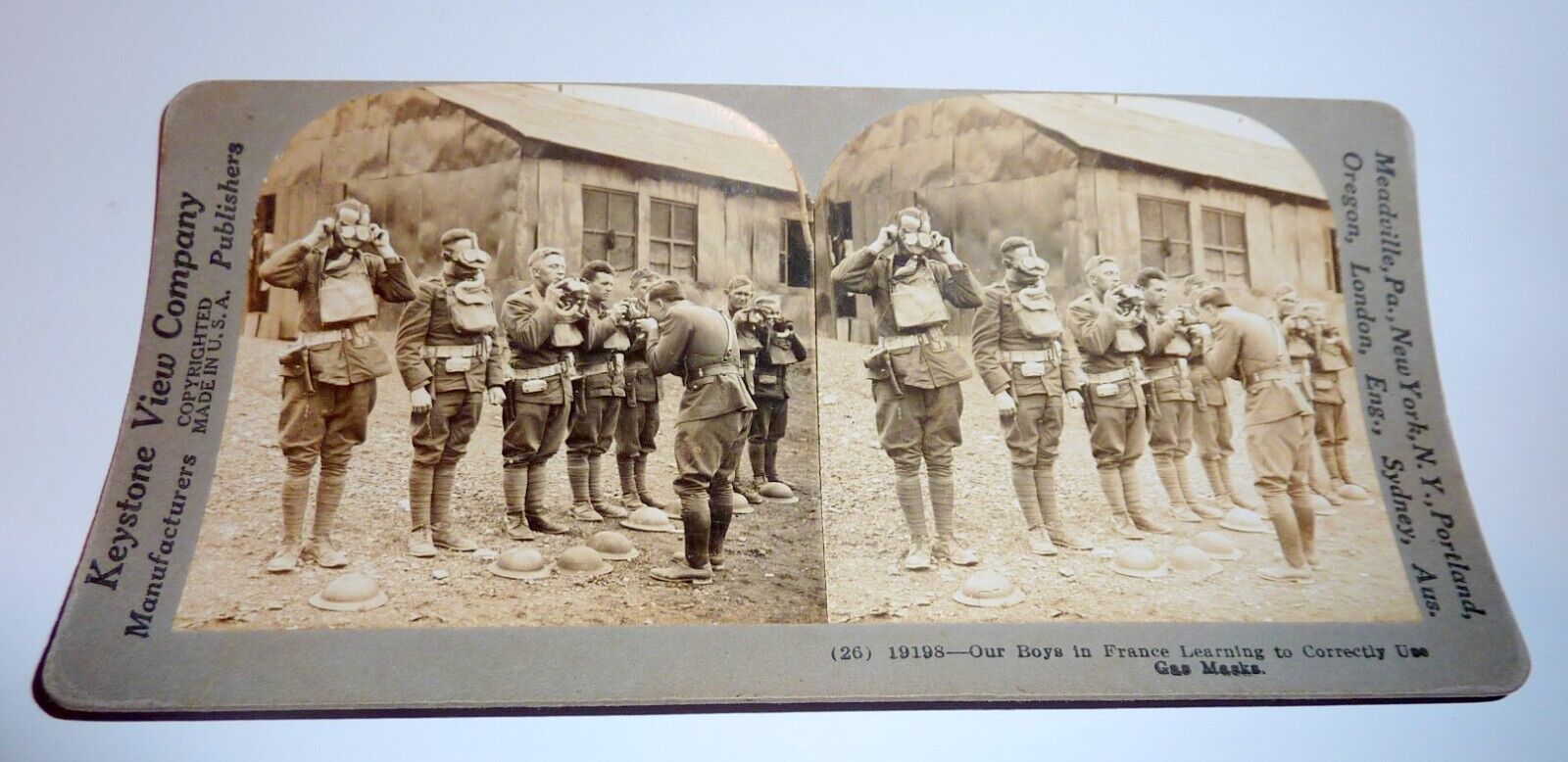 Keystone Stereoscope Stereo View Real Photo Card 19198 Our Boys France Gas Masks