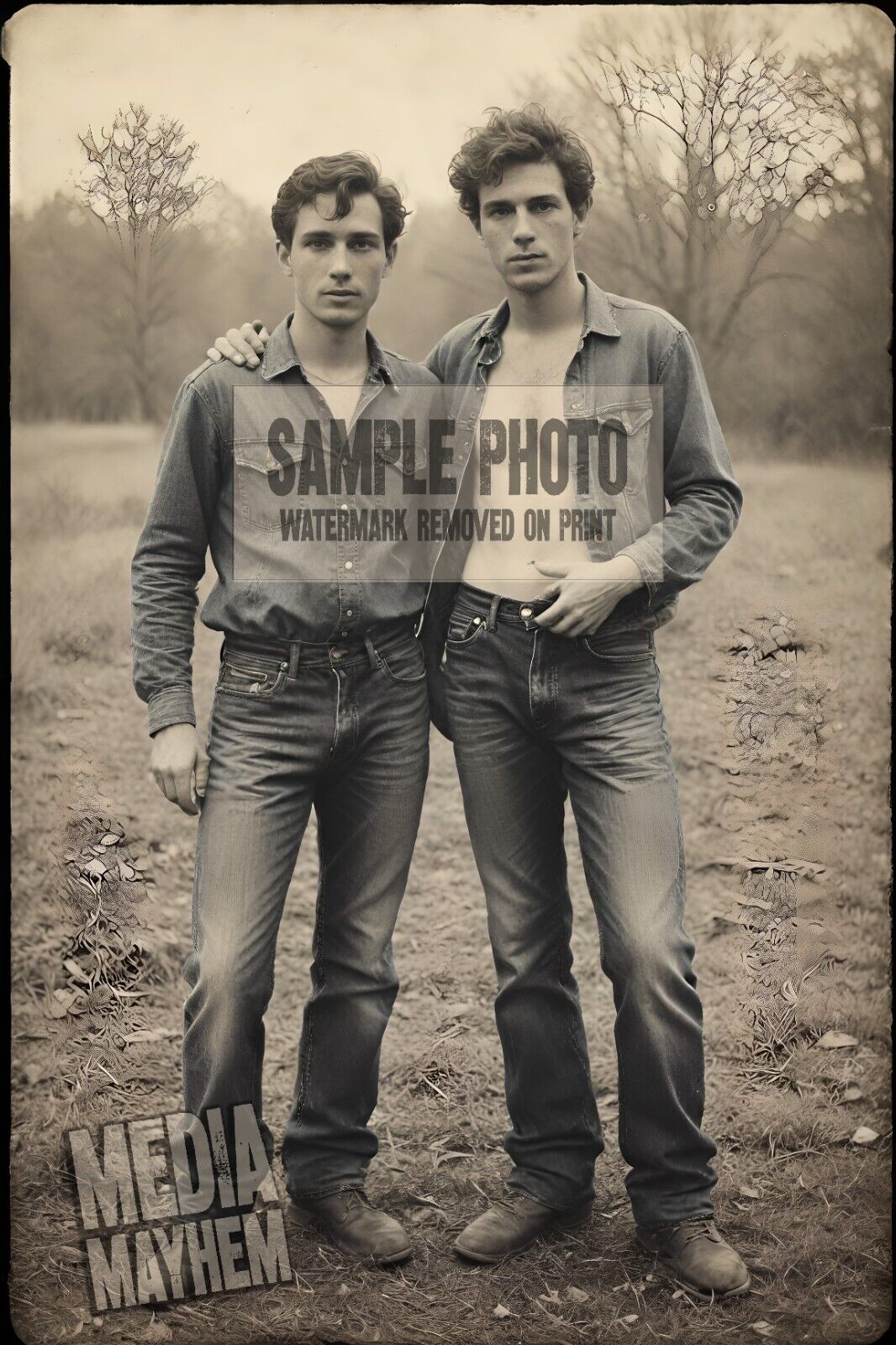 Two Young Men Outside Blue Jeans Lovers Print 4x6 Gay Interest Photo #105