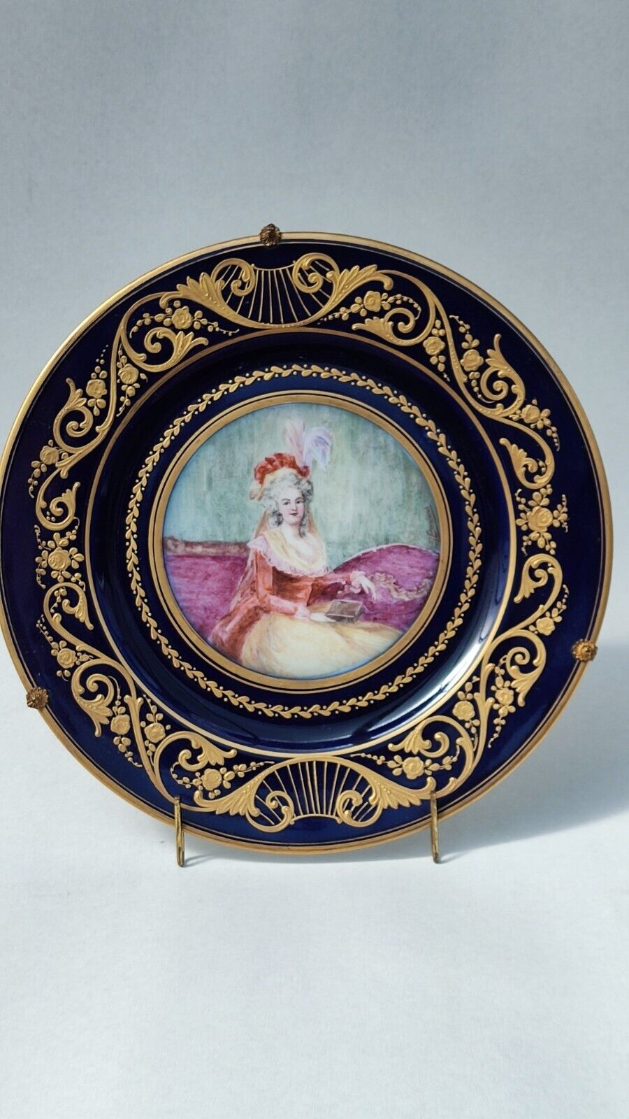 19thC  Sevres Painted & Gilt Portrait Plate of Marie Antoinette, Signed