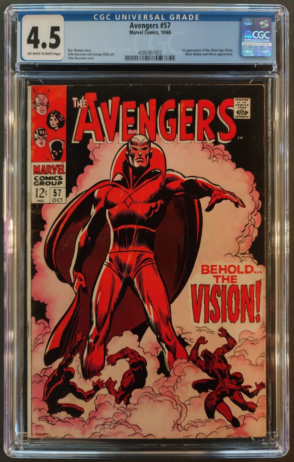 AVENGERS #57 CGC 4.5 OW-W PAGES MARVEL COMICS 1968 1ST VISION ULTRON BLACK WIDOW