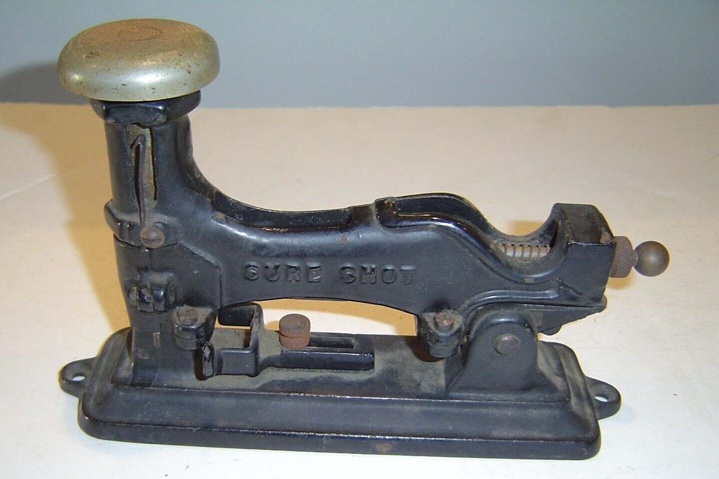 Antique Late 1800’s/Early 1900’s Cast-Iron Office Desk Acme Sure Shot Stapler