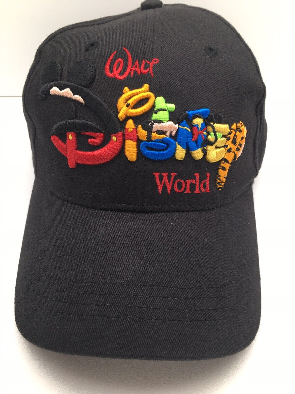 Walt Disney World Ball Cap Snap Back Hat Black Embroidered Character Letters