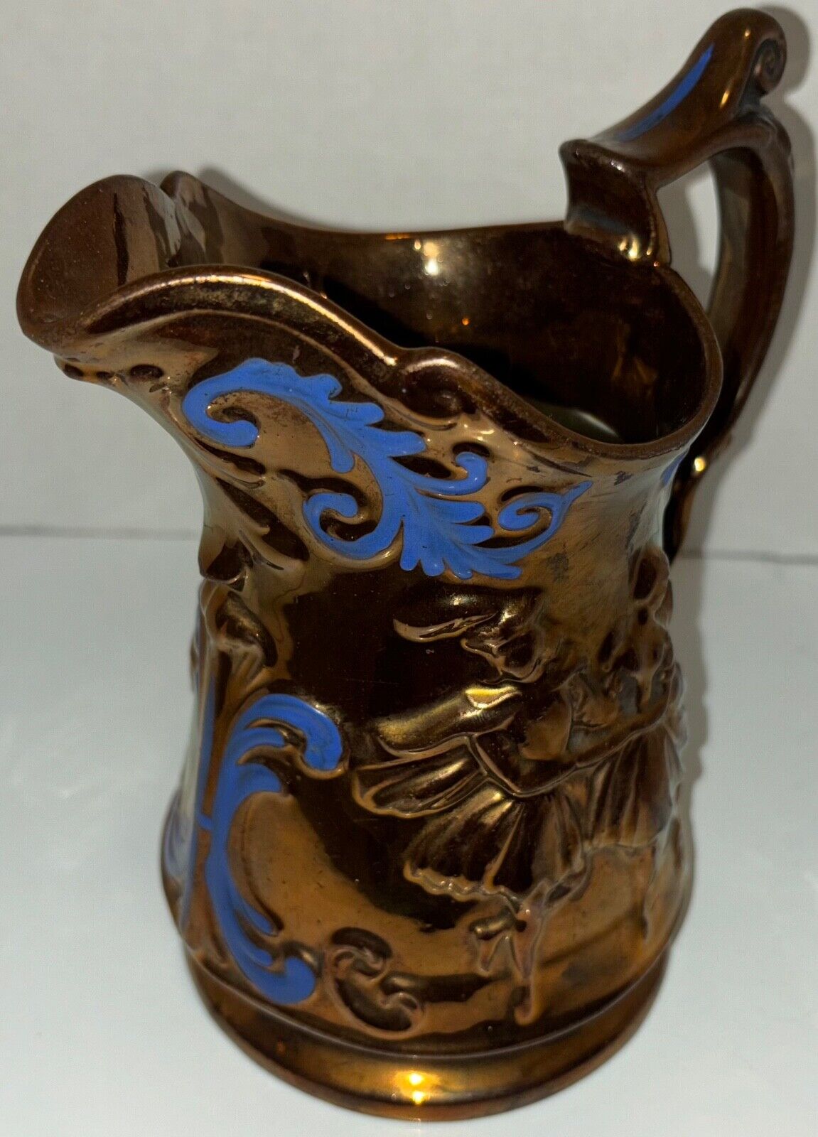 Antique Copper Luster Pitcher, Ray, 1852
