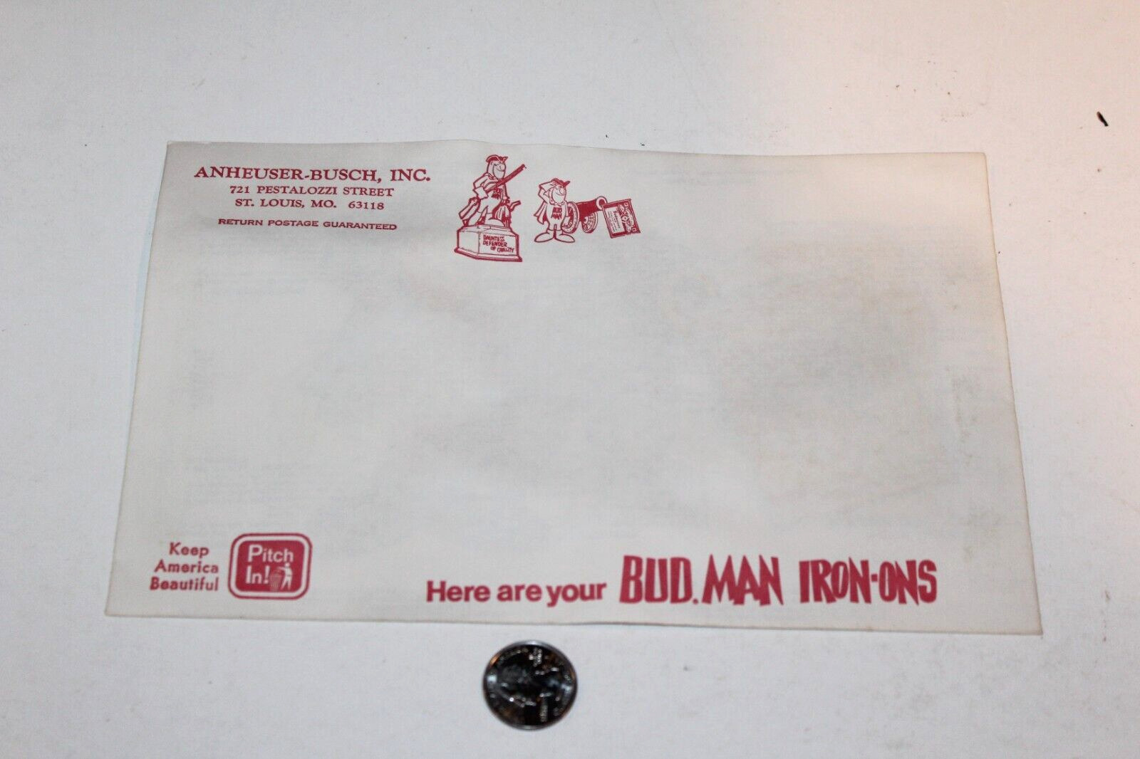 UNUSED 1970s Budweiser Bud Man Patriotic Iron-Ons Sealed Envelope Promo NOS MIP
