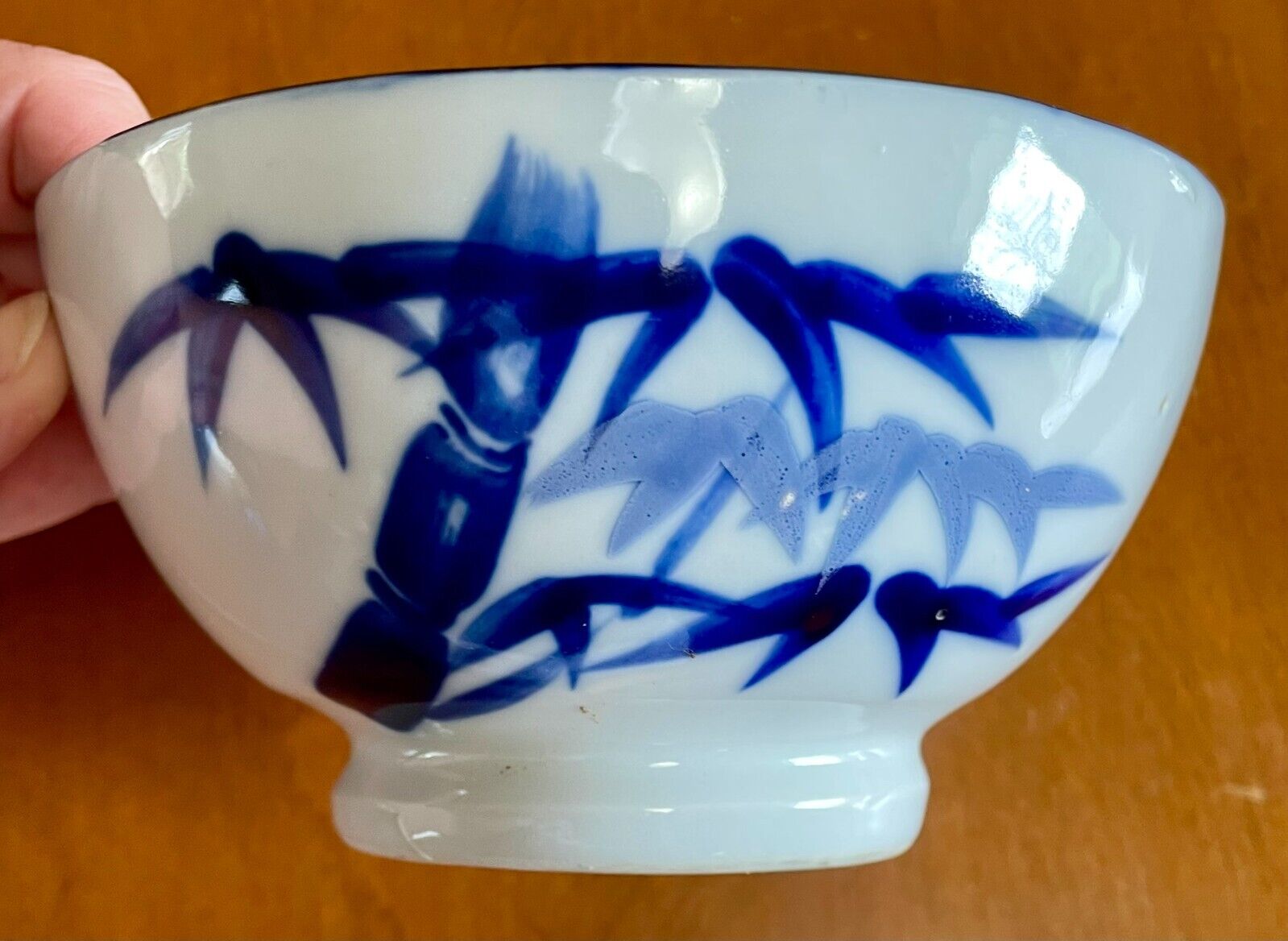 Vintage Royal Seoul Korea Porcelain Rice Soup Bowl Cobalt Blue Bamboo 