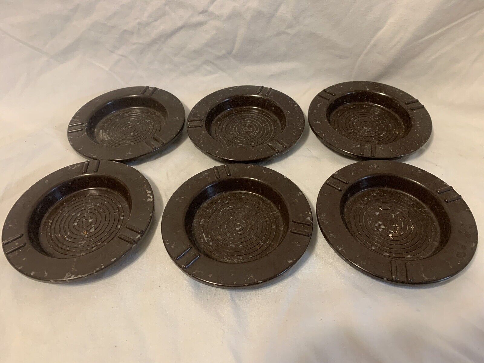 Lot of 6 Bakelite Ashtray  Brown Speckled 4 Inch In Diameter Made In The USA
