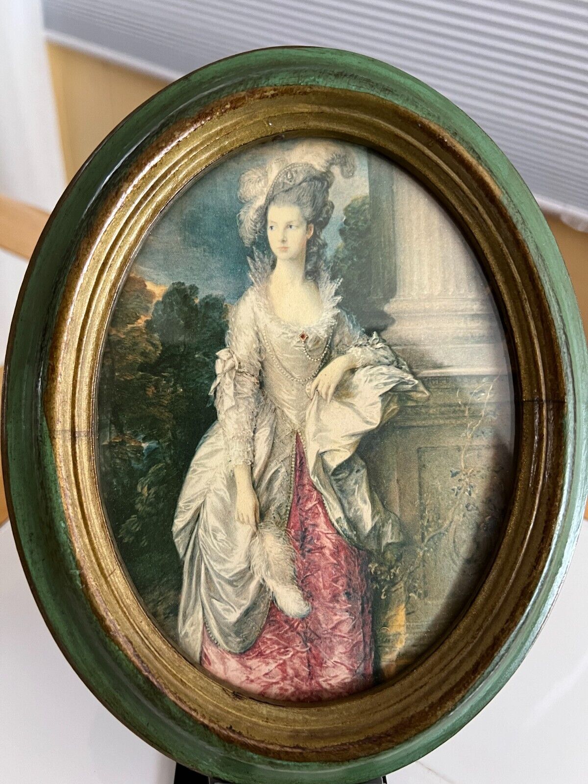 Vintage Italian Hand Crafted Picture Frame with Print of 18th Century Era Woman