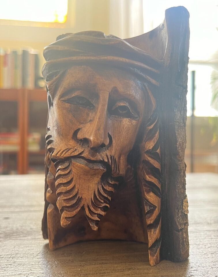 Hand Carved Wooden Head of JESUS CHRIST 6” Tall - 
