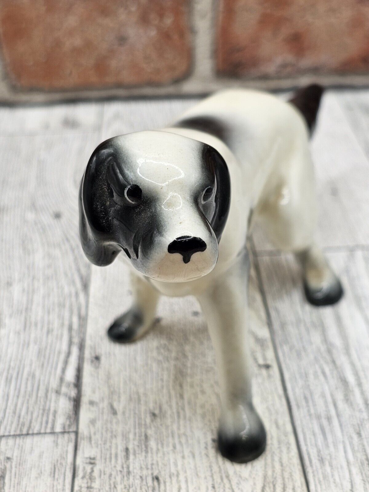 Vintage Black And White Pointer Dog Figurine