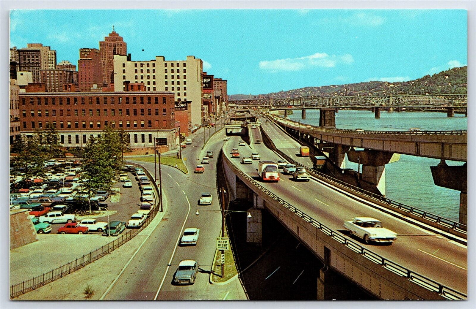Postcard PA Pittsburgh Fort Pitt Boulevard Penn Lincoln Parkway c1950s AS7