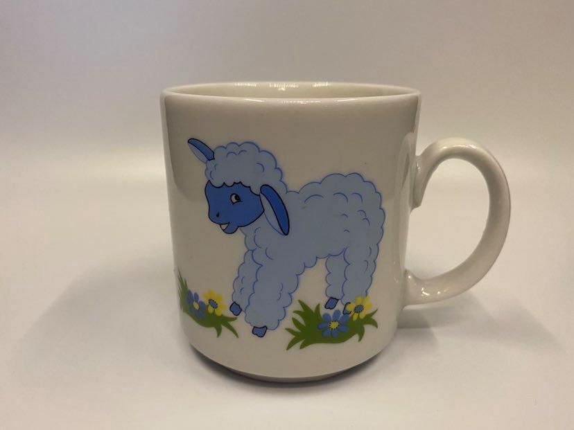 Vintage-Reutter Porzellan-Child’s Blue Lamb Mug/Cup-Made In West Germany-Shelf