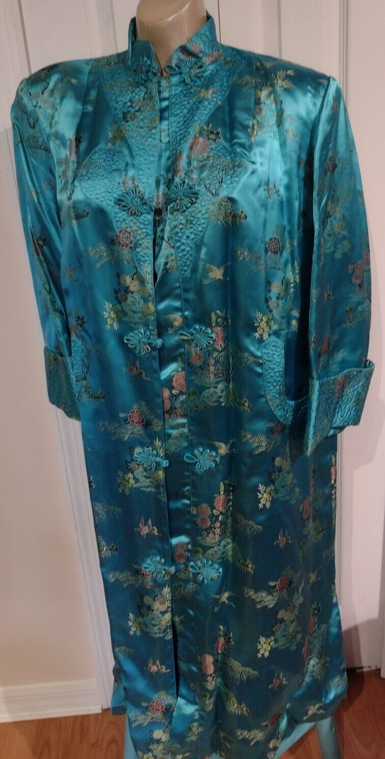 Peony Brand Vintage Teal Turquoise Chinese Kimono Robe Jacket Size 38 L W/ Tag