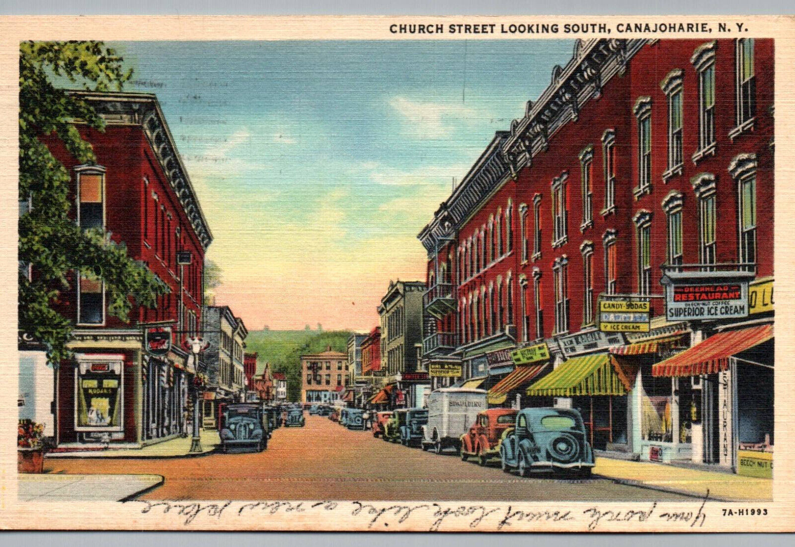 Canajoharie NY Church Street Looking South 1938 Posted New York Postcard