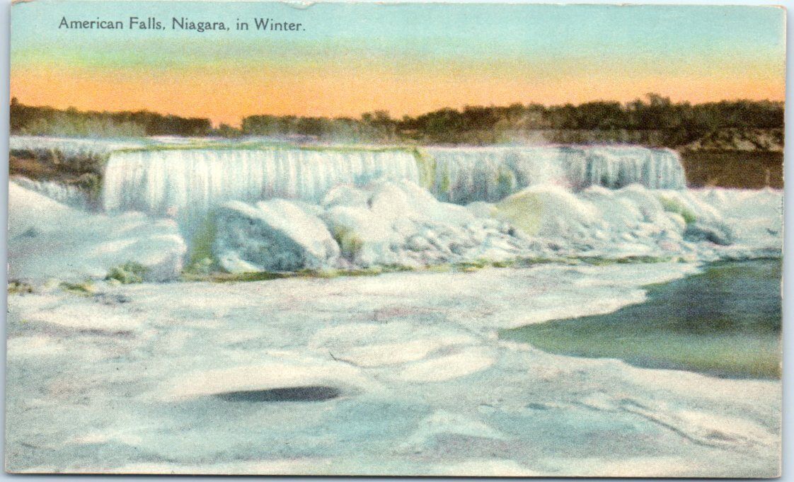 Postcard - American Falls in Winter - Niagara Falls, New York
