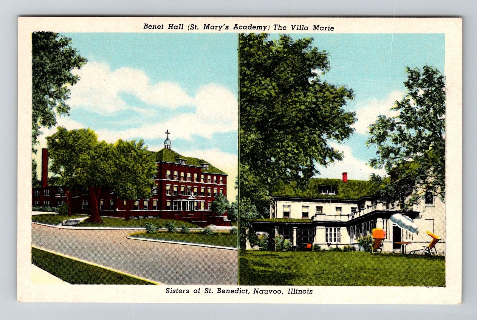 Nauvoo IL-Illinois, Benet Hall, St Mary\'s Academy, Antique Vintage Postcard