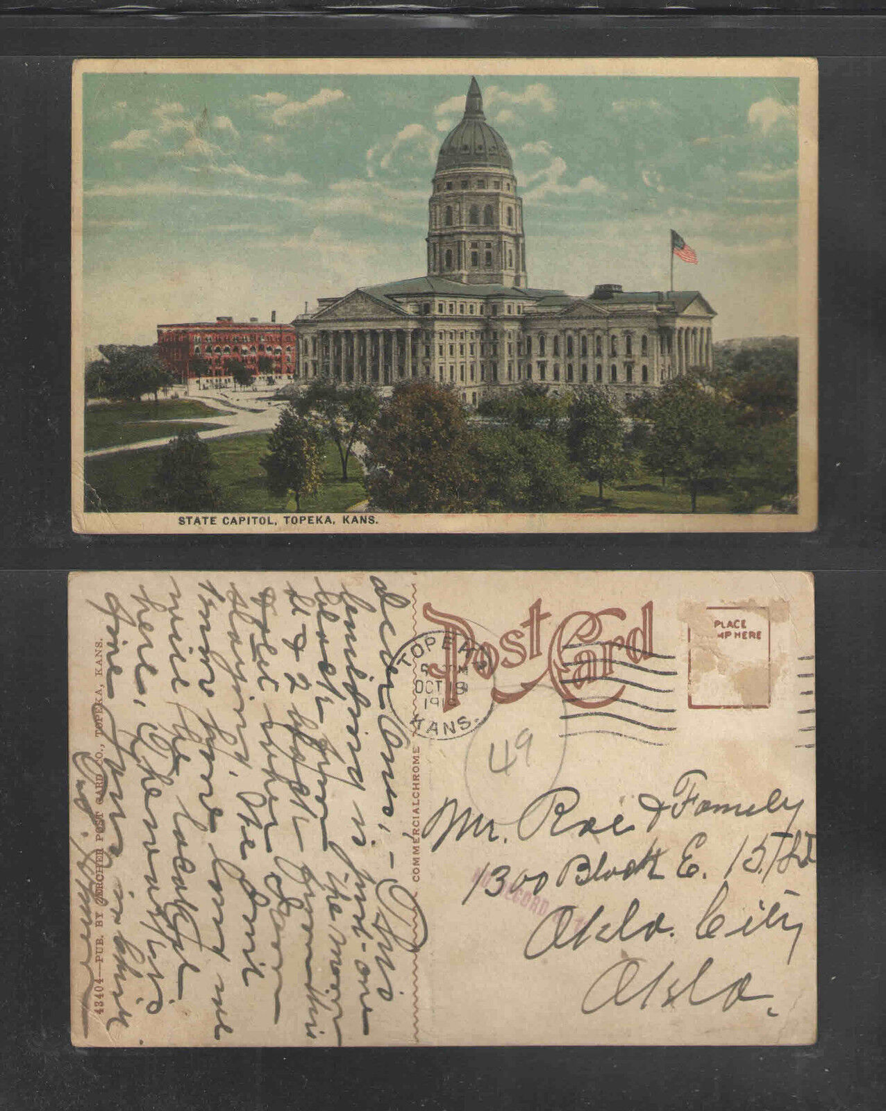 1919 STATE CAPITAL TOPEKA KANS POSTCARD No Postage Stamp