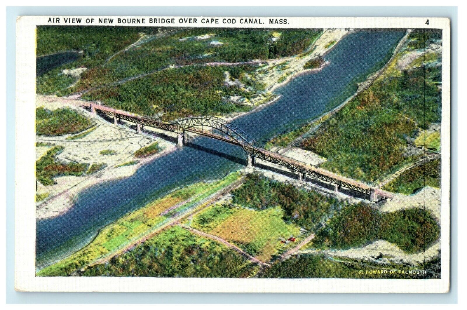 1936 Air View Of New Bourne Bridge Over Cape Cod Canal Massachusetts MA Postcard