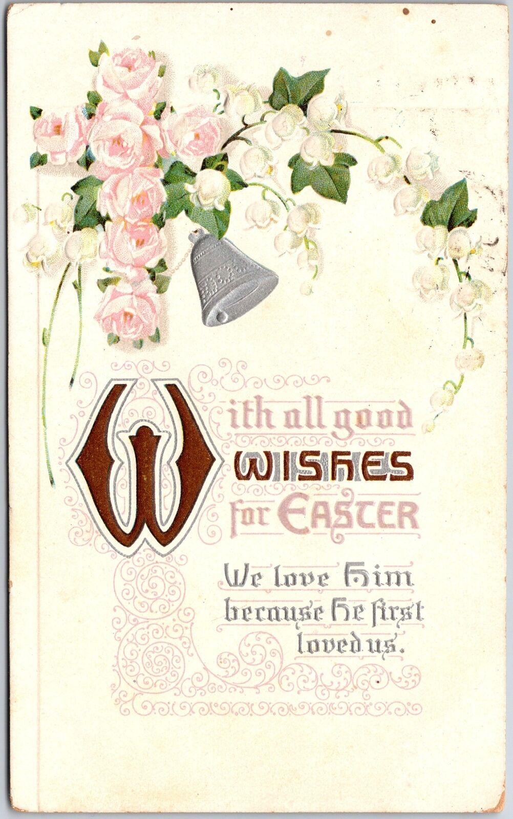1911 With All Good Wishes For Eater Pink & White Flowers Posted Postcard