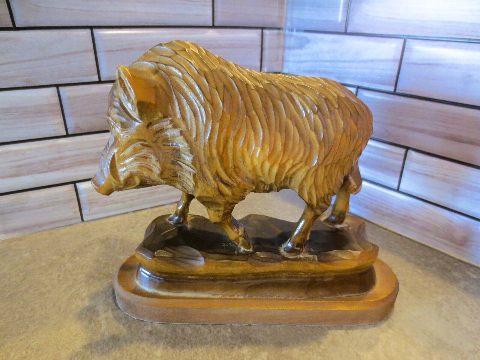 VIntage RhonKunst Hand Carved Wooden Wild Boar Pig 1960\'s Peccary Sculpture