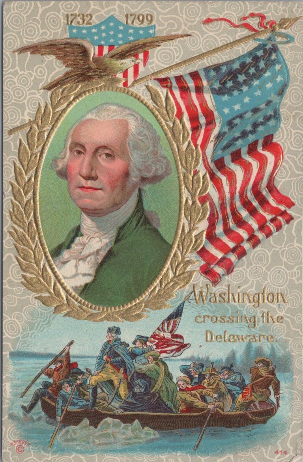 Patriotic Postcard George Washington Crossing the Delaware 