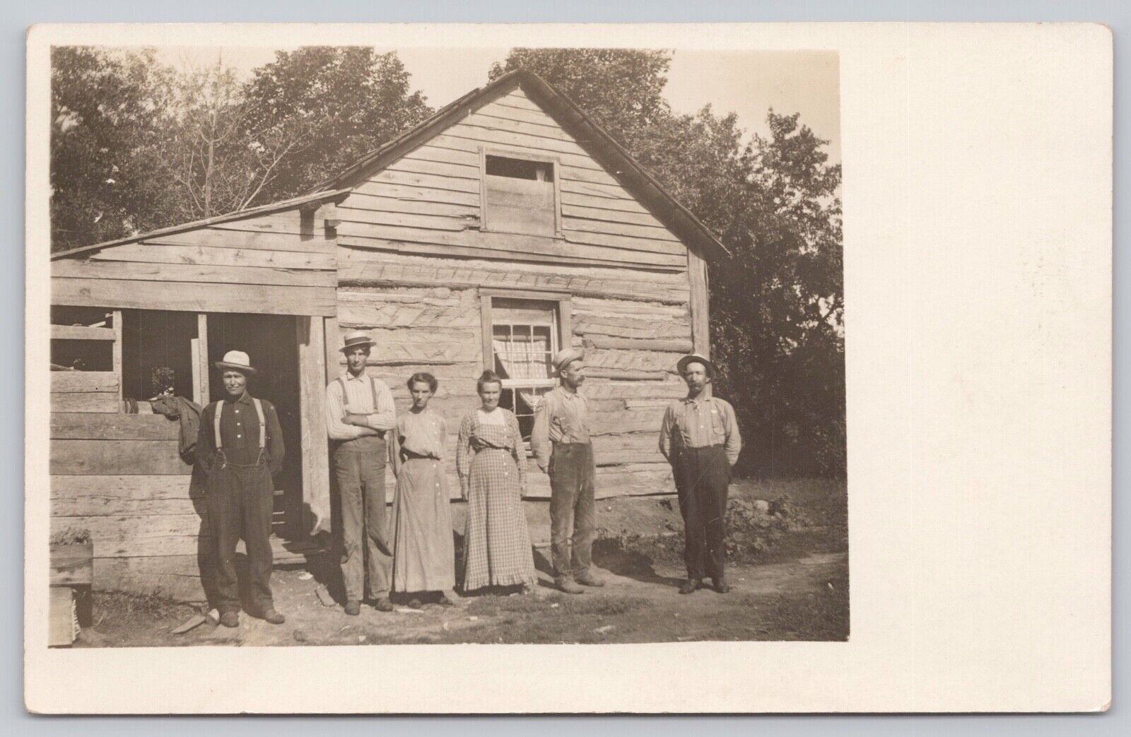 Very old  RPPC c1904 Family in front of Log Cabin - AZO Stamp Box - B2