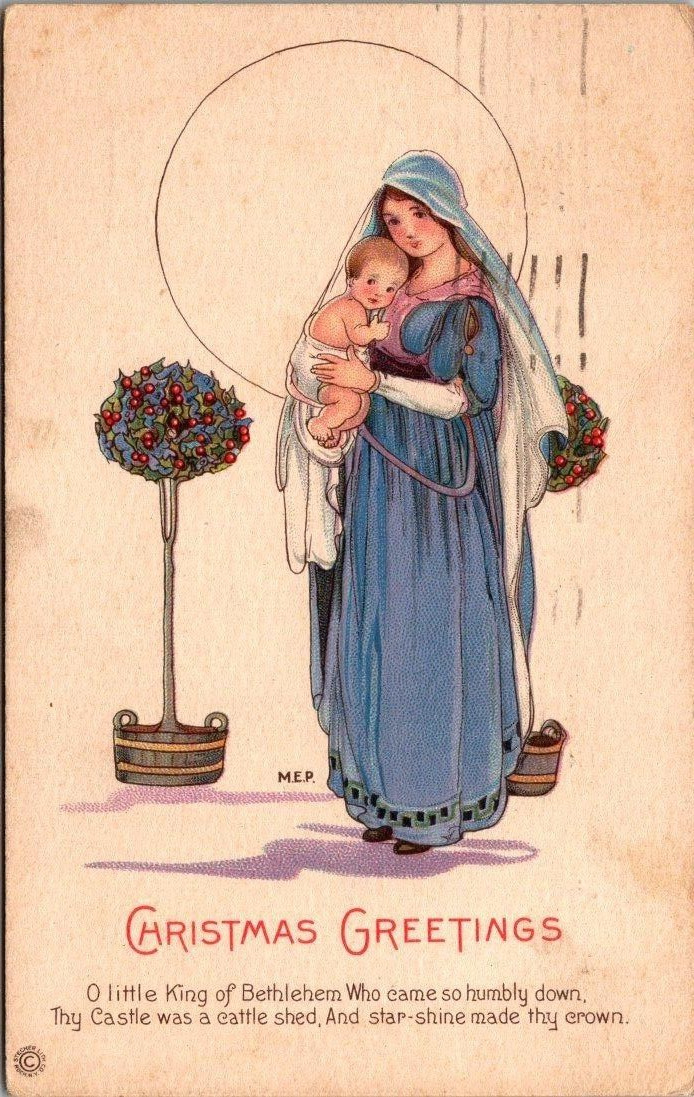 Vintage Christmas Greetings Mother Mary Baby Jesus Postcard Posted 1921