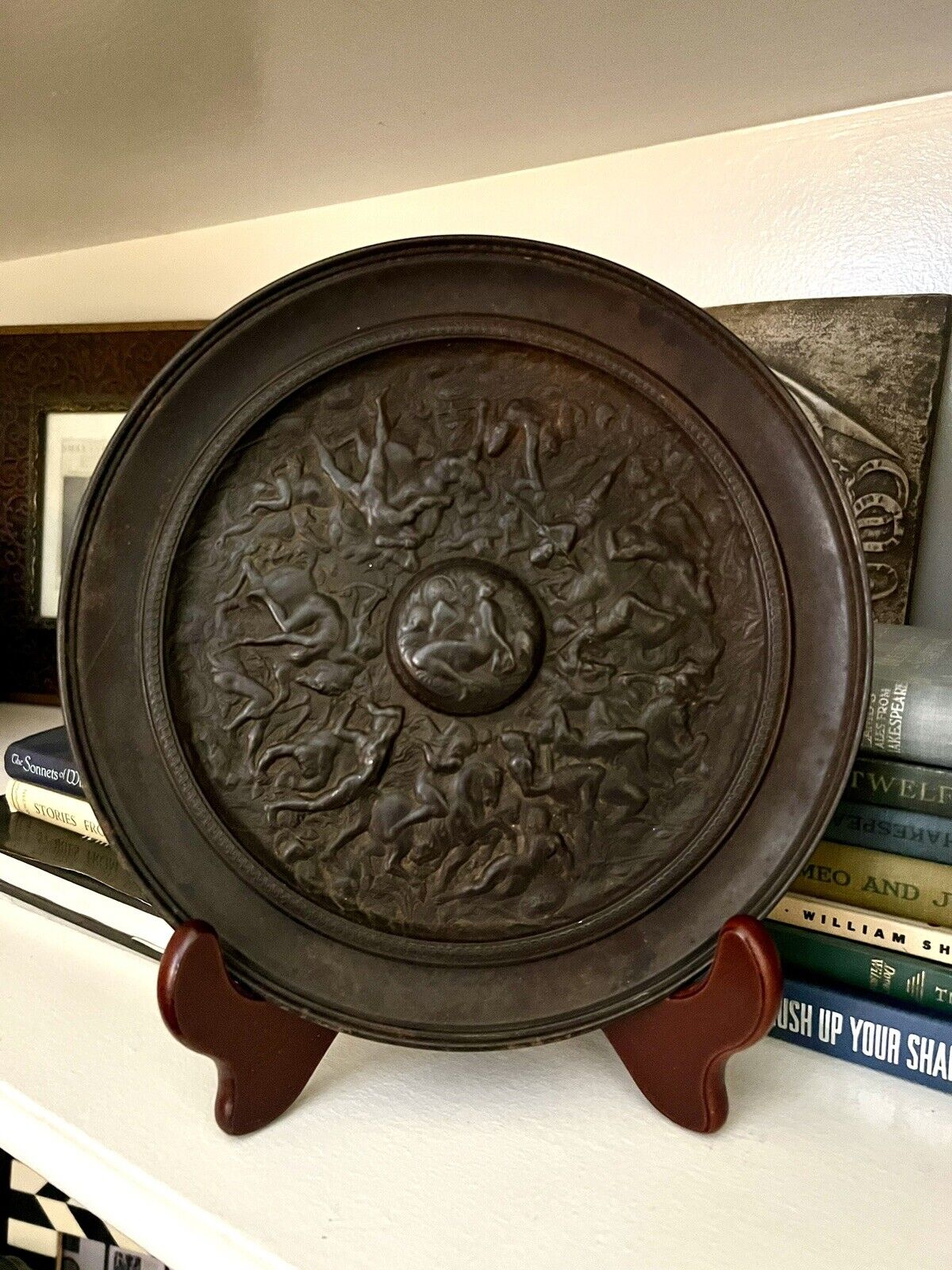 Antique Bronze Centerpiece Sculptural Plate by Elkington & Co. c 1860