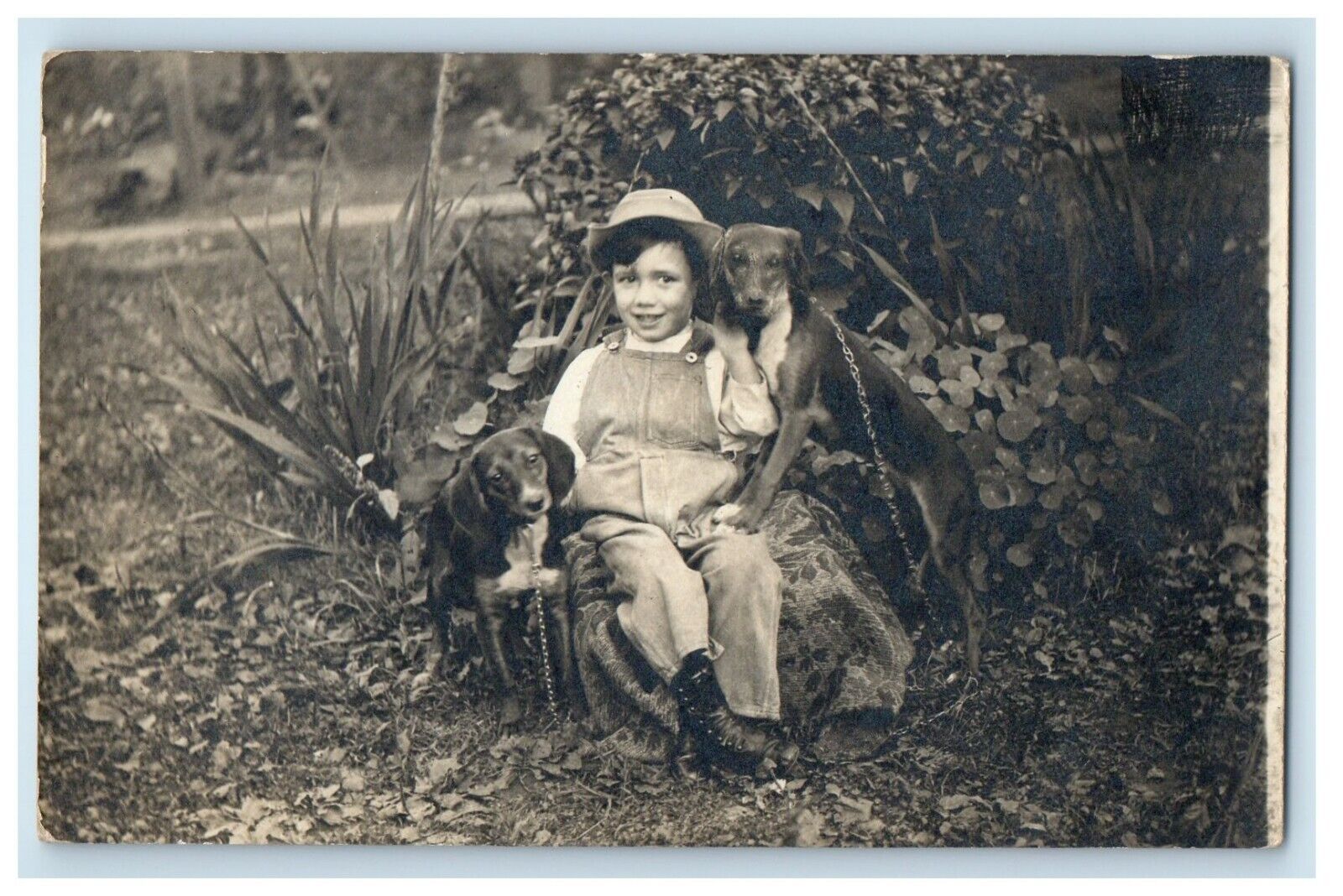 c1910\'s Little Cute Boy And Hound Dog RPPC Photo Unposted Antique Postcard