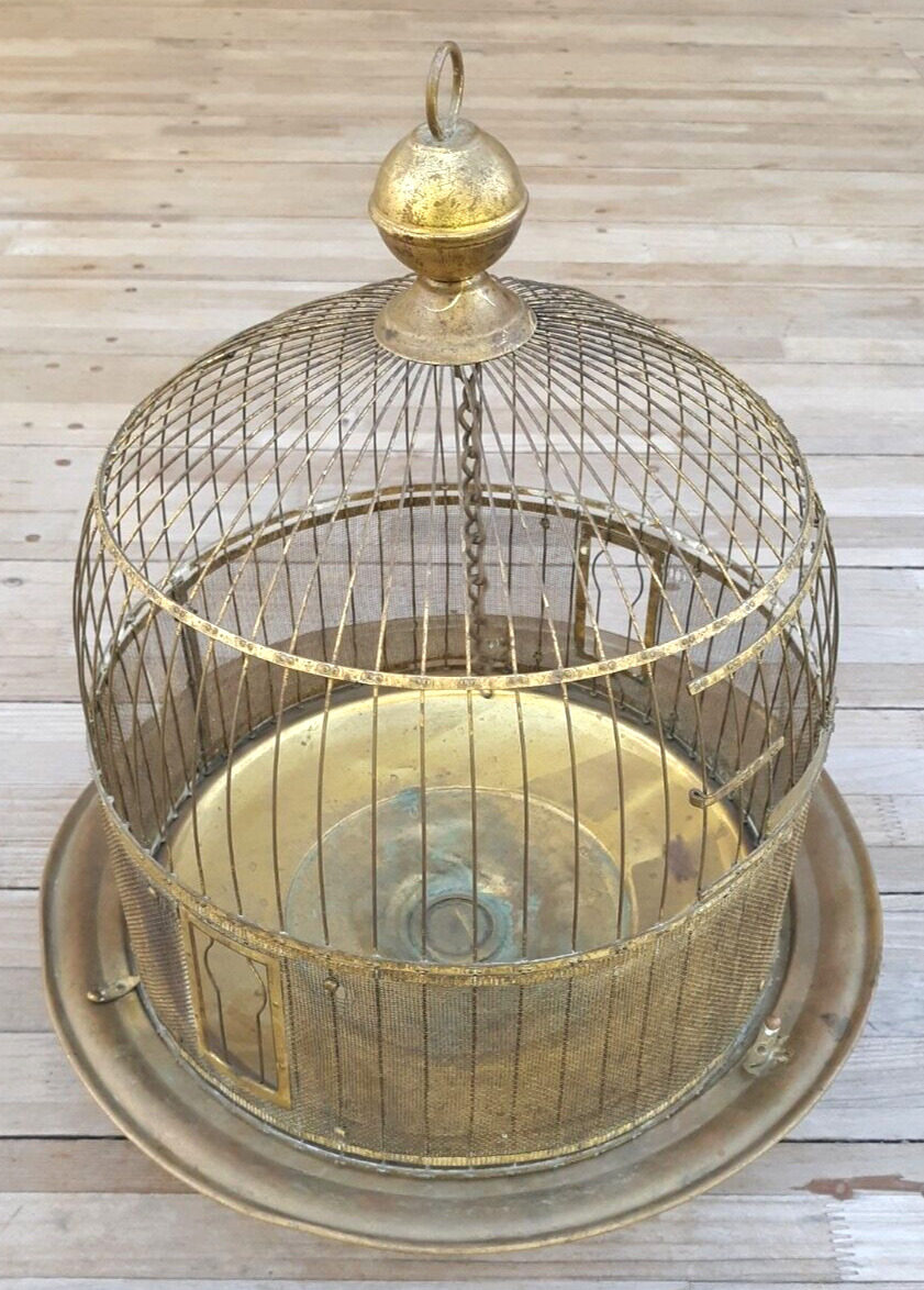 Excellent Antique Art Deco Hendryx Brass Bird Parakeet Cage Early 1920s