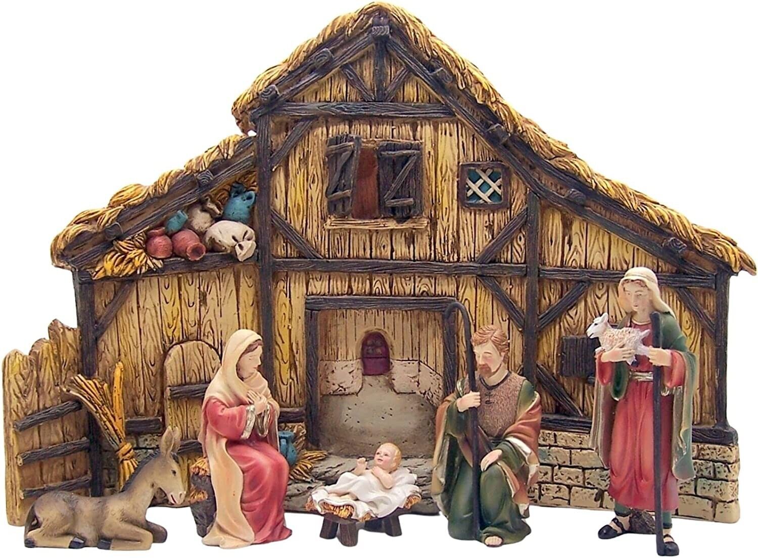  Nativity with Stable Shepherd and Donkey 6 Piece Set