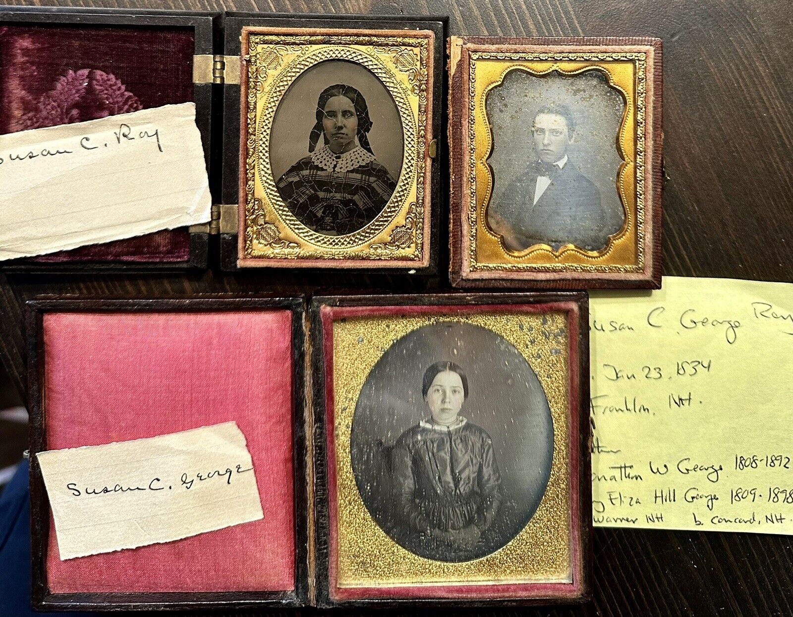 Lot of Antique Photos inc ID\'d New Hampshire Girl 1840s Daguerreotype Union Case