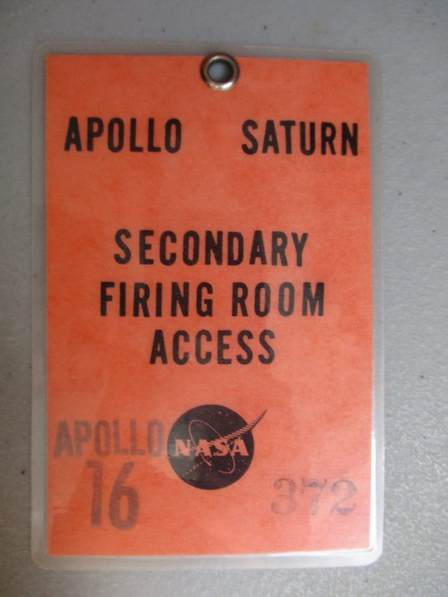 Original 1972 NASA Apollo 16 Secondary Firing Room Access Badge #372