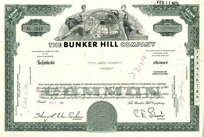 Bunker Hill Co. - Stock Certificate - General Stocks