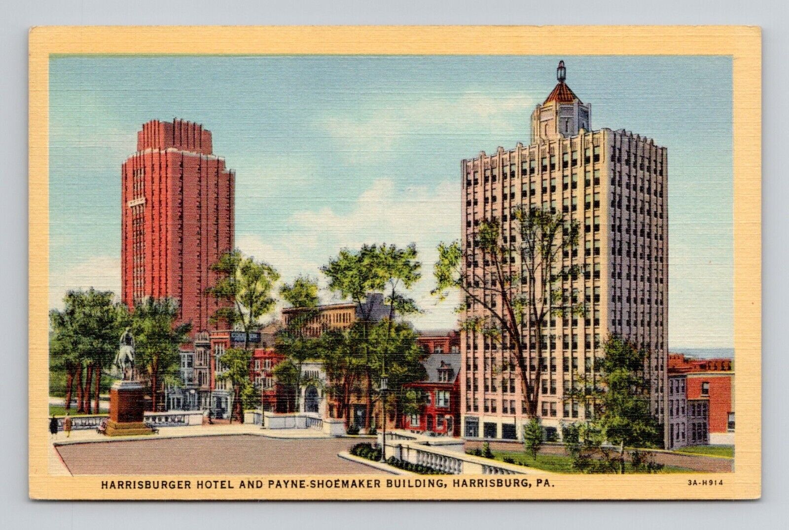 Postcard Harrisburger Hotel Payne Shoemaker Harrisburg PA, Vintage Linen A2
