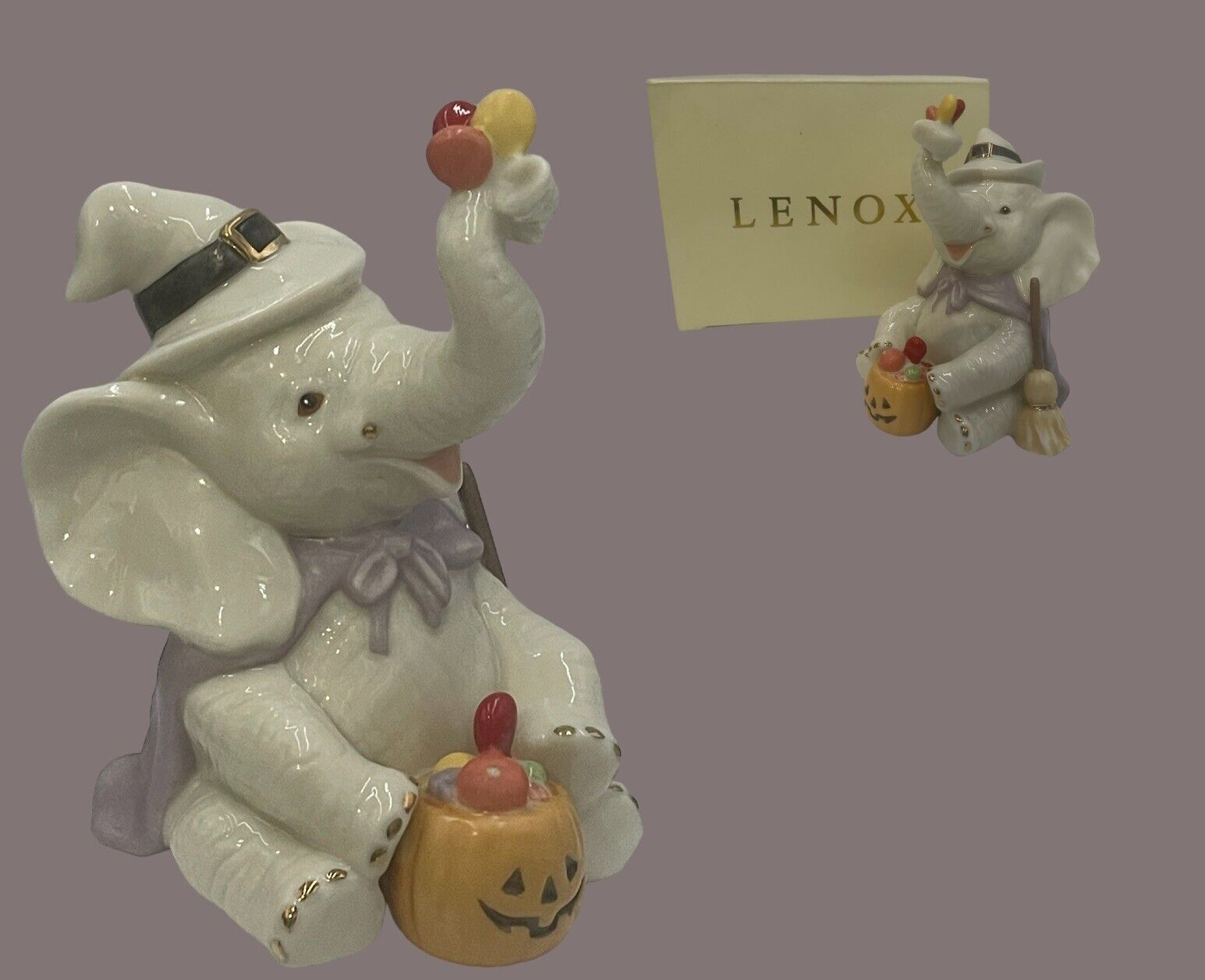 Lenox Trunks & Treats Halloween Witch Elephant Porcelain Figure Pumpkin w Box