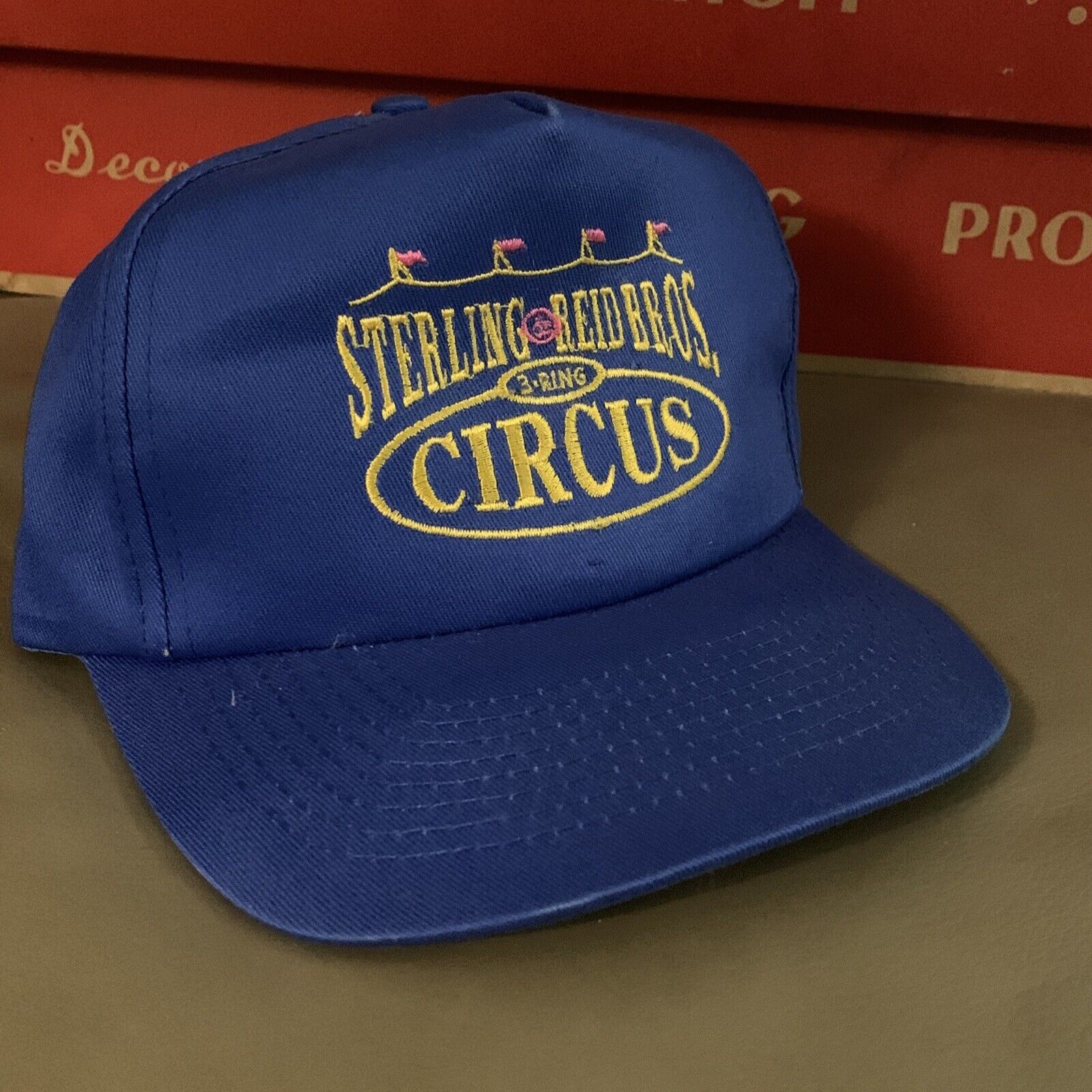 Vintage Sterling Reid Bros Circus 3 Ring Snapback Hat 80s Blue