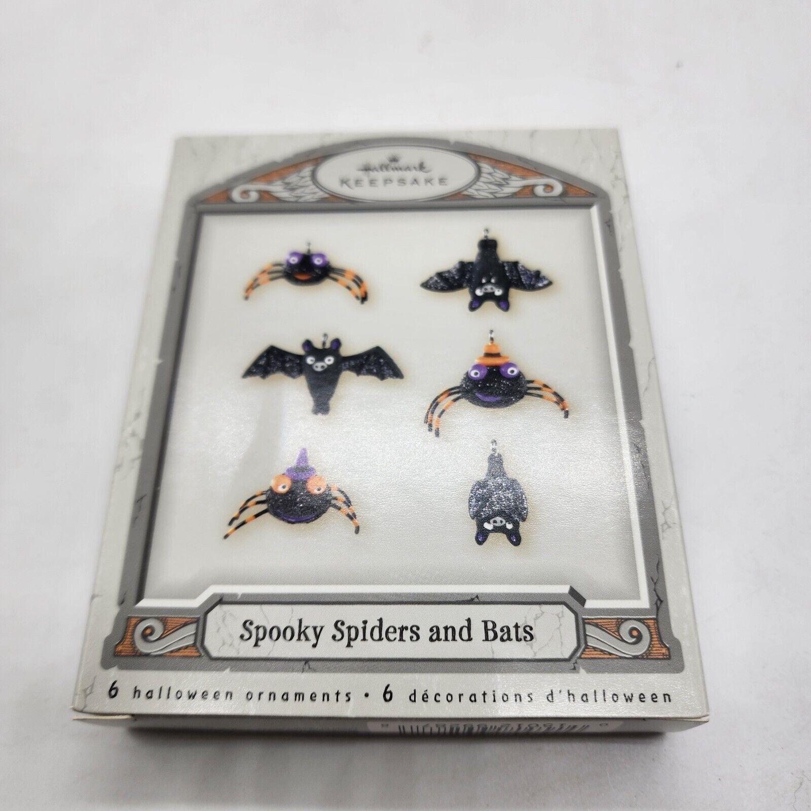 2007 Hallmark Halloween Set of 6 Spooky Spiders and Bats Miniature Ornaments