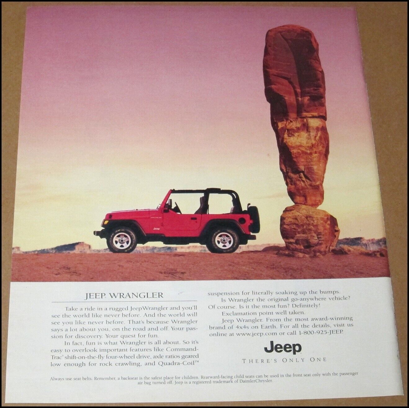 1999 Jeep Wrangler Print Ad Car 4x4 4WD Advertisement Vintage Crown Royal 10x12