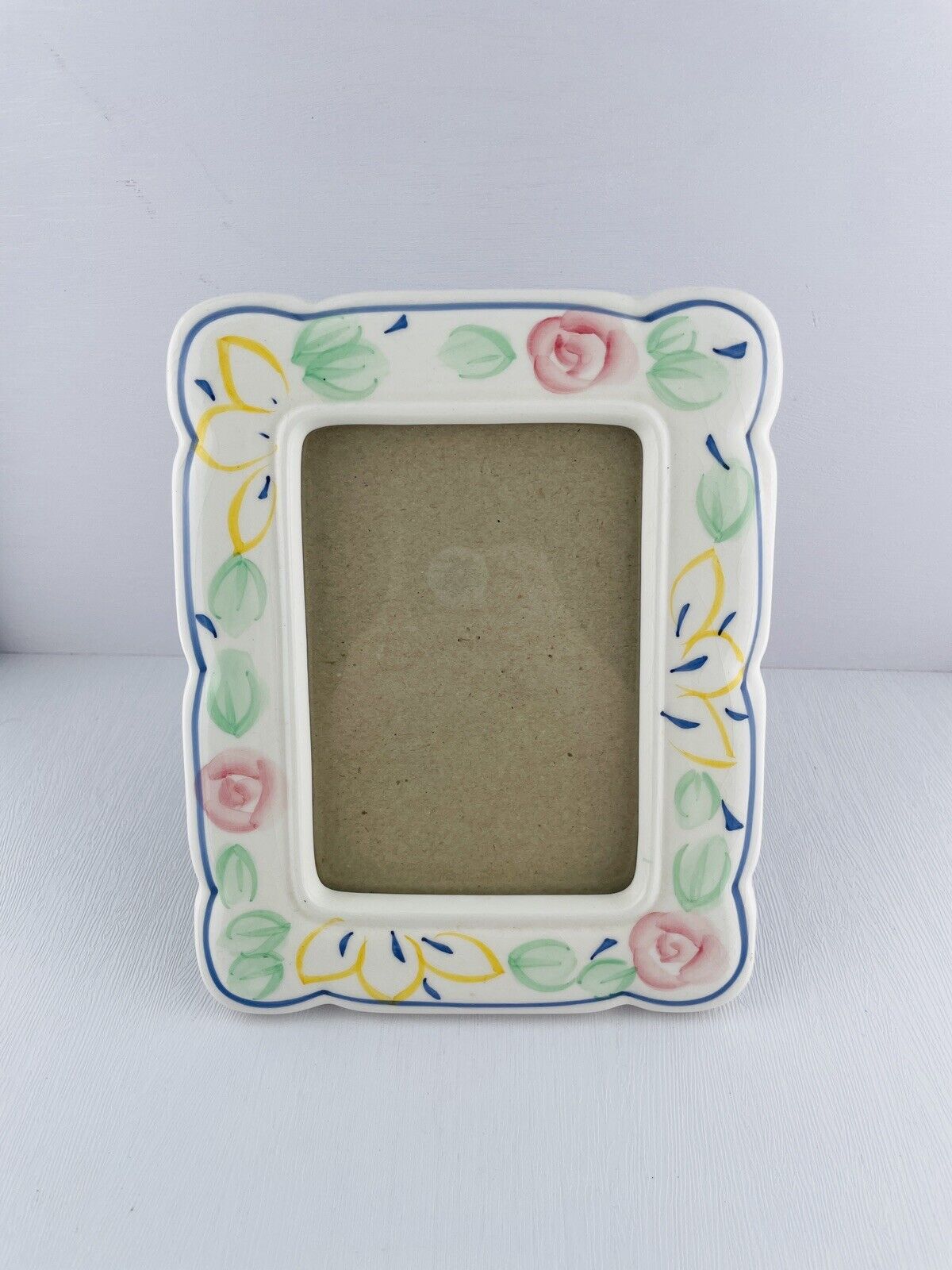 Vintage Ceramic Floral Rectangle Picture Frame Pastels Retro MCM Decor