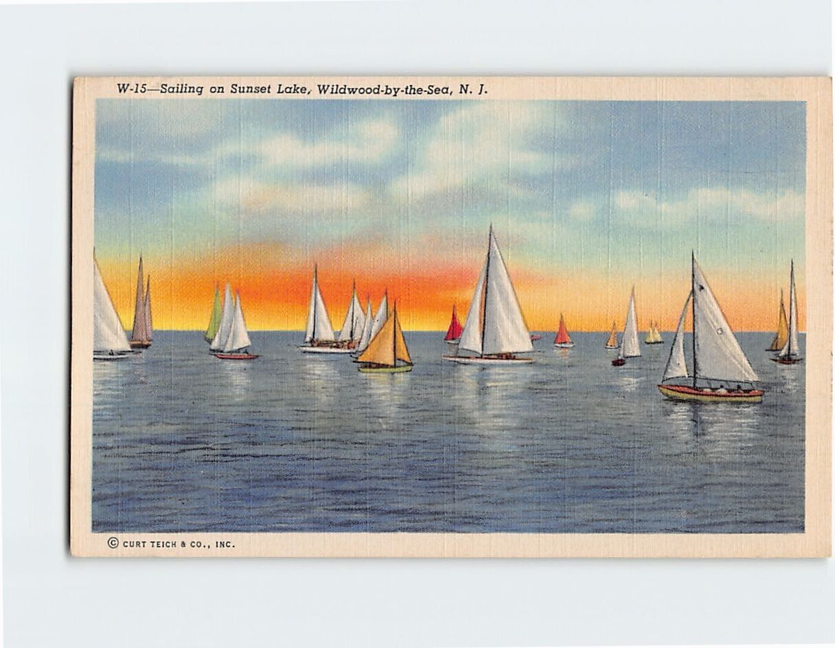 Postcard Sailing on Sunset Lake Wildwood-by-the-Sea New Jersey USA