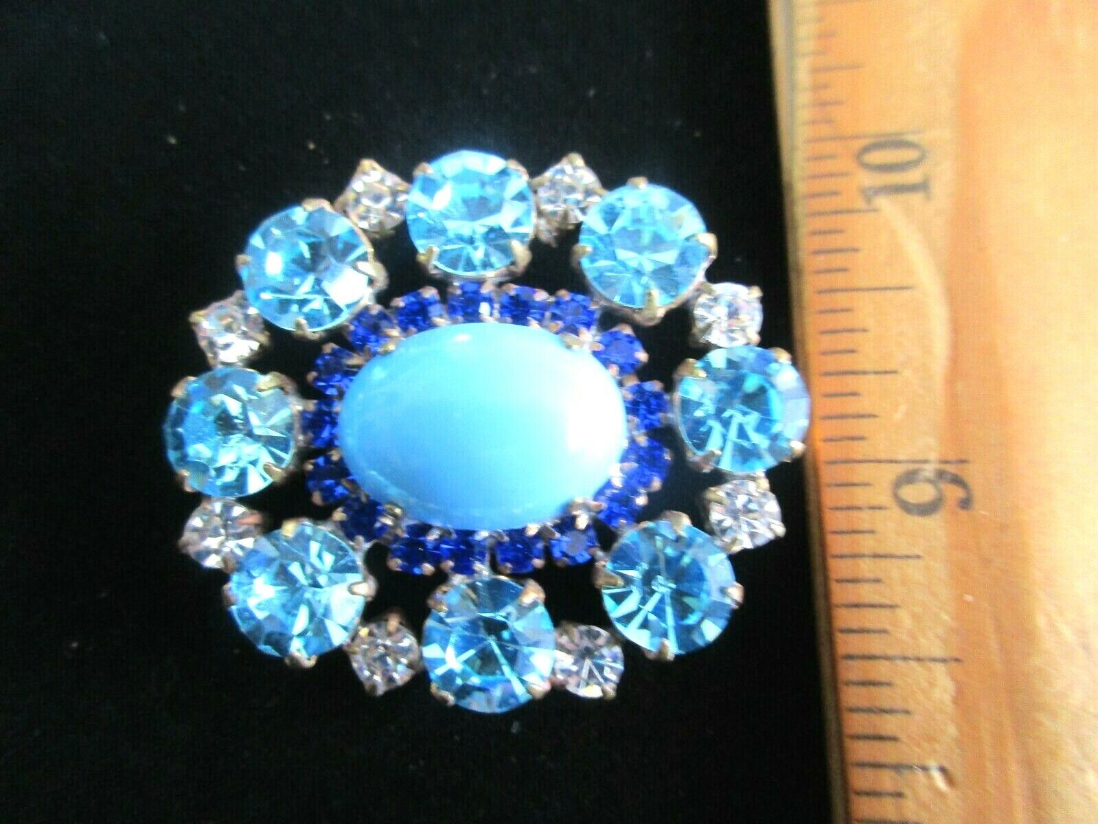 XL Outstanding Czech Vintage Glass Rhinestone Button   Shades of Blue 
