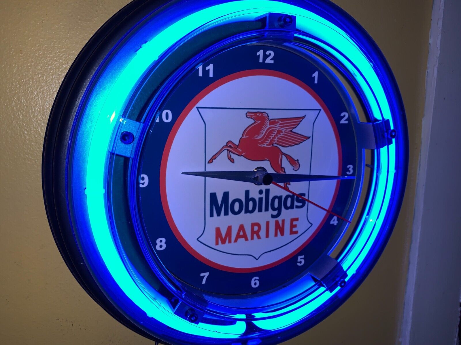 Mobil Marine Pegasus Oil Gas Station Garage Mechanic Neon Wall Clock Sign