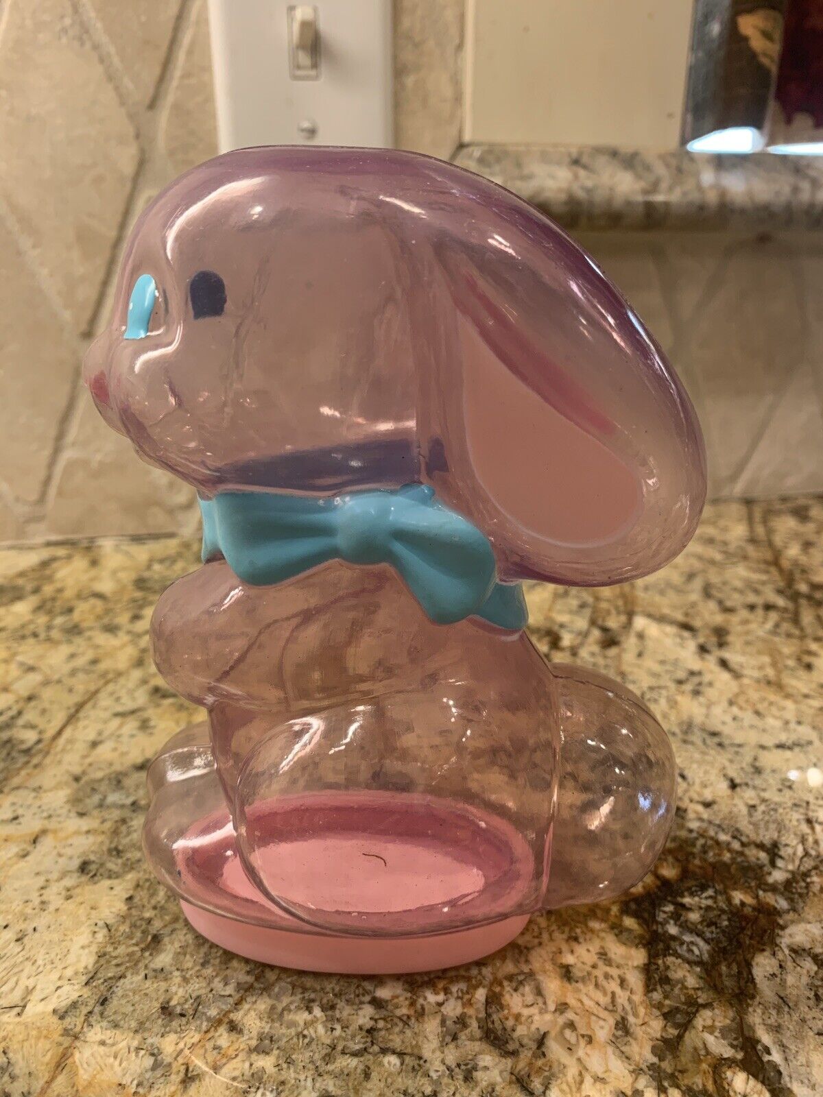 Vintage Hallmark Cards Easter Blow Mold Bunny Pink Rabbit Candy Container Decor